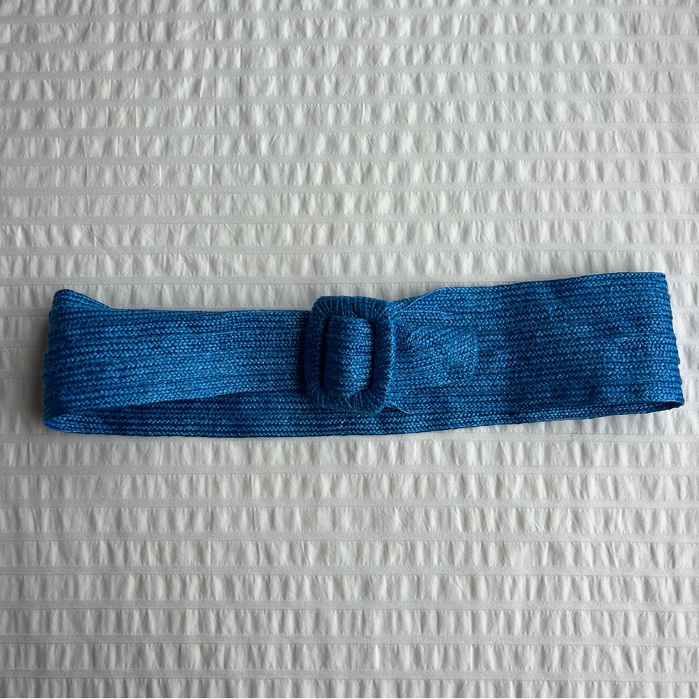 VTG 80s Wide Blue Raffia Straw Belt